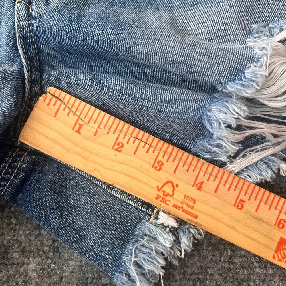 Almost Famous Denim Shorts Womens Size 9 Distressed Frayed Hem Festival Jean